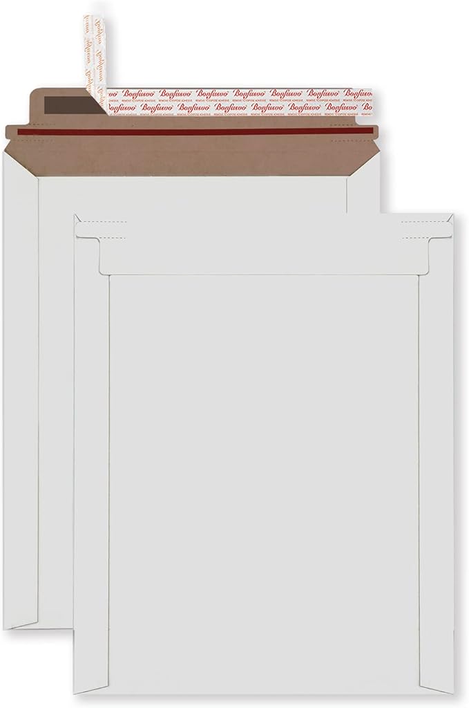 Bonfasvo Rigid Mailers 30 Pack 9.25 x 11.75 inches White Self Seal Stay Flat Bulk Cardboard Kraft No Bend Mailers Peel and Seal for Document Photos Pictures Papers Files CD
