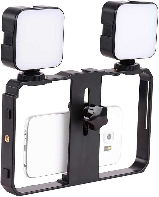 Andoer Smartphone Video Rig with 2pcs LED Video Light, Phone Filmmaking Case, Phone Video Stabilizer Grip Tripod Mount for Videomaker