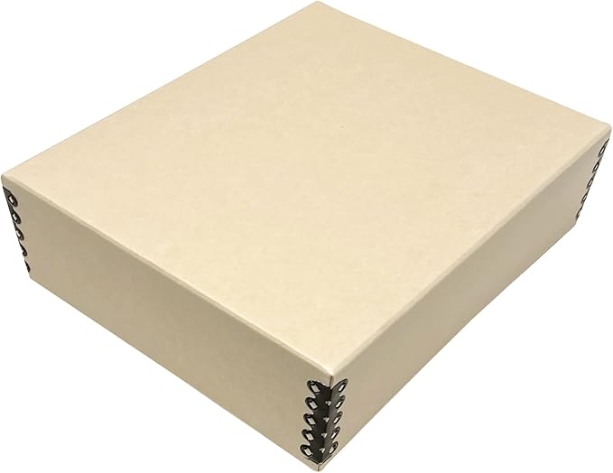 Golden State Art, Archival Storage Box, Acid-Free Drop Front Museum Box with Metal Edge for Storing Artwork Photos Documents Prints Arts And Crafts (Tan-8.75x10.75x3 Inches)