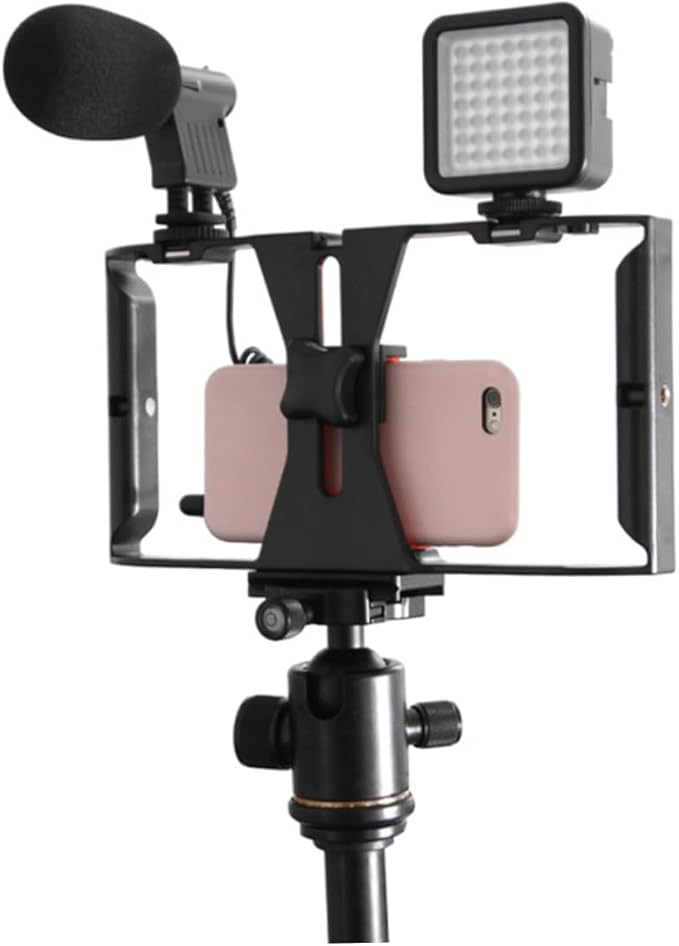 DOITOOL Smartphone Filmmaking Rig Case with Tripod Mount for Recording Black Red Phone Frame Holder for Mobile Film Live Streaming Vlogging and Podcast Use