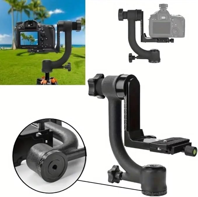 Aluminum Alloy Gimbal Tripod Head with 1/4" Quick Release Plate - 360° Rotating Ball Head, Smooth Pan & Tilt for DSLR, Live Streaming, Bird Watching, Outdoor Shooting Stabilizer, Camera Stabilizer