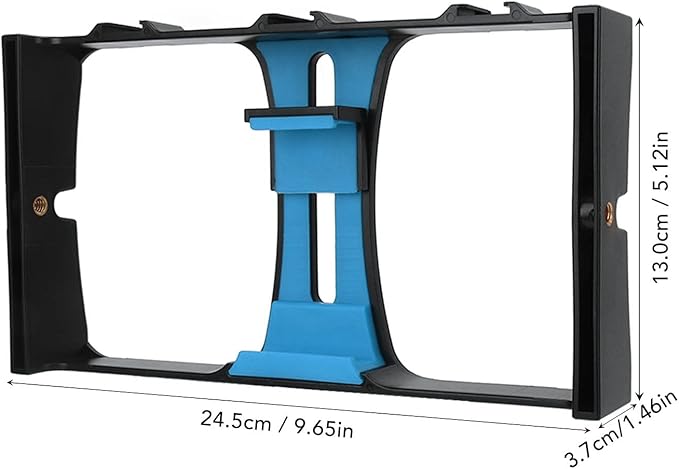 Phone Video Camera Cage, Lightweight ABS Handheld Smartphone Stabilizer Rig, Adjustable 4.3-10.8cm - Durable Shockproof Design, Multiple Mounting Options, Perfect for Vlog and (Blue)