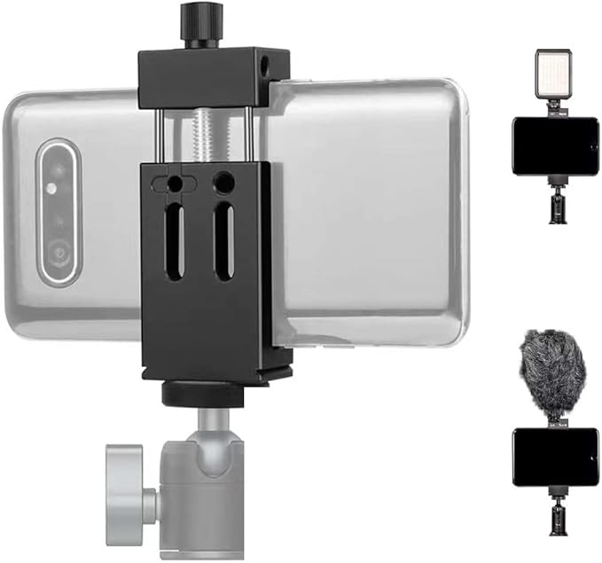 Aluminum Metal Phone Tripod Mount with 3 Cold Shoes & 1/4" Arca Port,360°Rotation Cell Phone Tripod Adapter for Phone Stand Holder, Compatible for iPhone Samsung and Other Smartphone