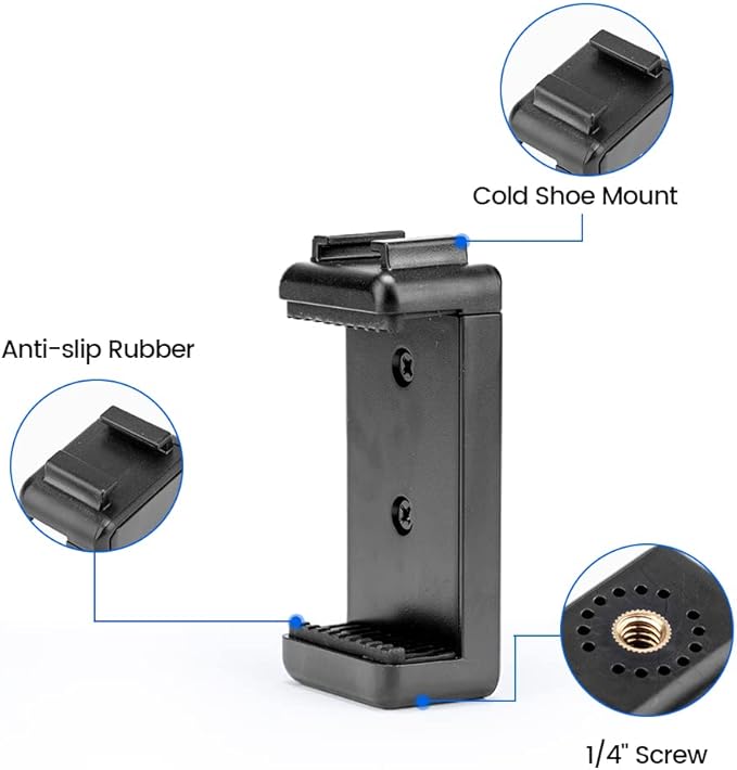 Fotopro Phone Tripod Mount Cold Shoe Universal Cell Phone Holder Claw Clip for Monopod Selfie Stick Desktop Tripod Video Vlogging Photograph