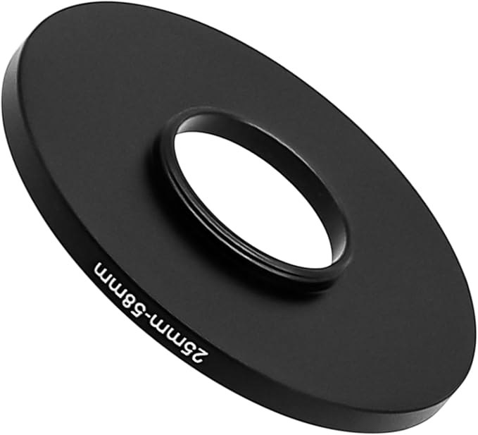 25mm to 58mm Step Up Ring, Screw-in Adapter Ring for 25mm Lens Install 58mm Filter or Camera Accessories