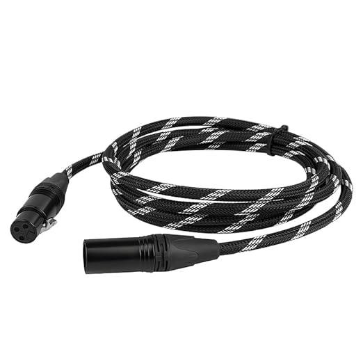 Pro XLR Cables - 1 Pack: 6ft Quad-Core Twisted Dual-Shielded Nylon-Braided Oxygen-Free Copper (OFC) 3-Pin Male-to-Female Microphone Cables