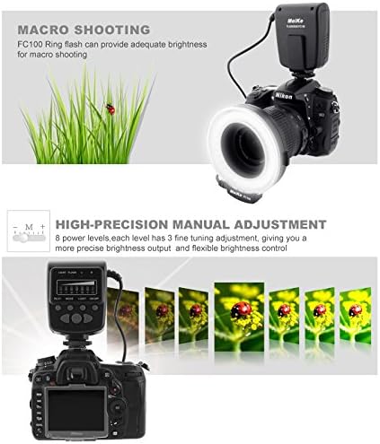 Meike LED Macro Ring Flash Light FC-100 Compatible with Canon N Pentax Olympus DSLR Camera Camcorder with Adapter Rings