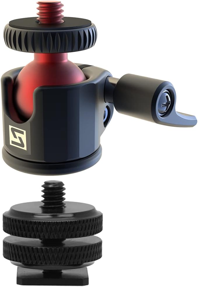 SIOTI Mini Ball Head Mount Adapter, with Hot Shoe Mont, Compatible with Monopod/Digital Card Camera/Microphone/Smart Phone/Action Camera/Flash/LCD (UM18)
