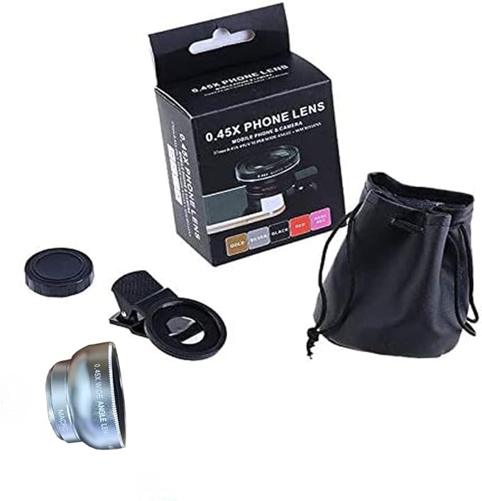 Fisheye Lens iPhone Phone Camera Lens Kit Wide Angle Macro for iPhone 14 13 12 11 X XS Xr Se 8 pro max Mini Samsung Most Phones with Clip PU Bag (Silver) … …