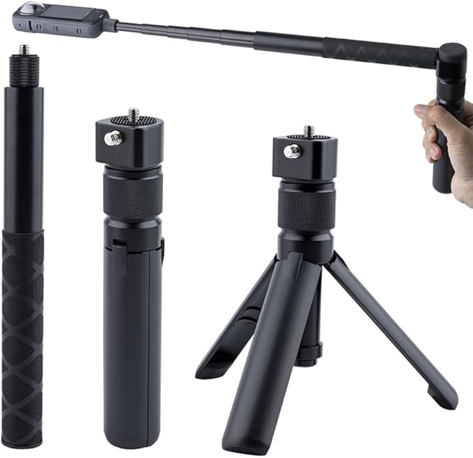 Bullet Time Handle Tripod Rotating Grip with Invisible Selfie Stick for Insta360 X5/X4, DJI OSMO Pocket 3, GoPro,1/4" Thread, 6 lbs Capacity, Compact Selfie Stick & Tabletop Tripod (47 inches)