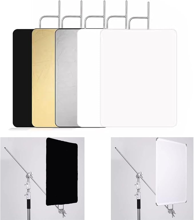 30"x36"/75x90cm Light Reflector Flag Panel Kit, 5-in-1 Diffusion Scrim Translucent/Gold/Silver/Black/White Lighting Diffuser, Stainless Steel Foldable Frame for Studio Portrait Photography