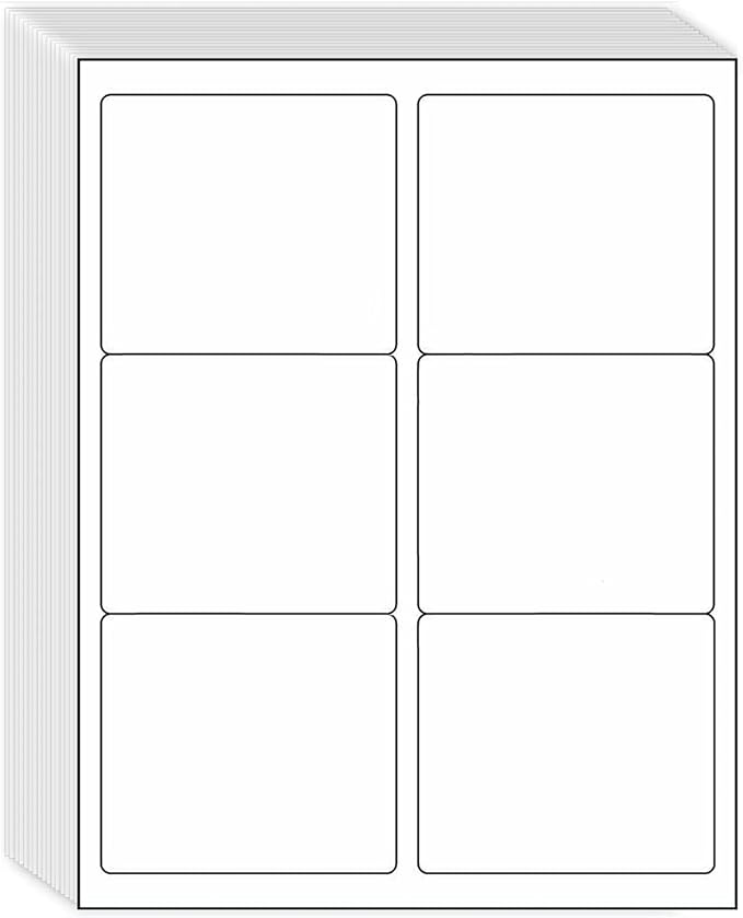 3-1/3" x 4" Shipping Address Labels 300 Label Stickers Paper for Laser/Inkjet Printer 6 per Page Printable Mailing Labels, FBA Box Labels - Matte, 50 Sheets