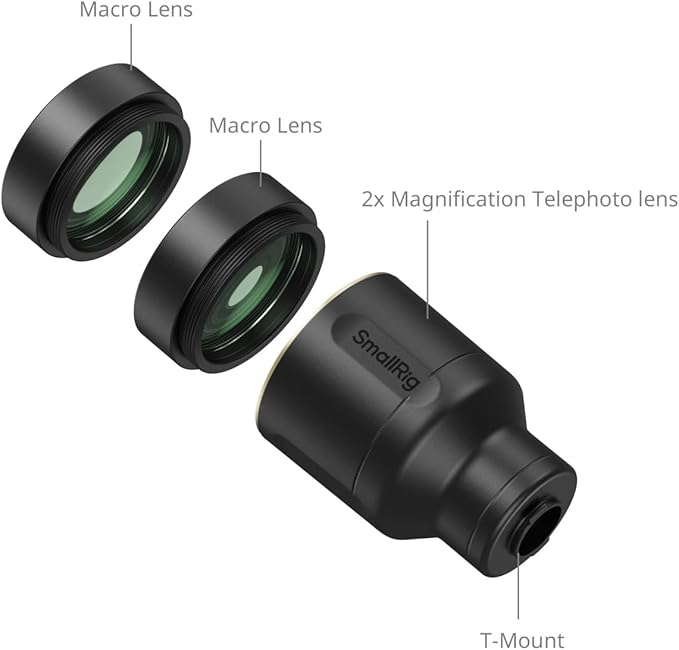 SmallRig 2X Magnification Telephoto Lens & Macro Kit for iPhone 17/16/15 Pro Max, Optical Zoom Teleconverter with 2 Macro Lenses, Compatible with Smartphone 4x/5x/8x Telephoto Camera, T-Mount-5334