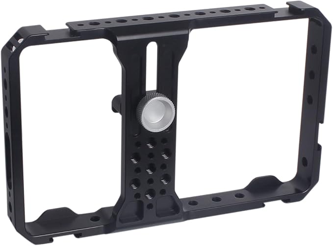 Universal Phone Cage, Aluminum Smartphone Video Cage Grip with Cold Shoe & 1/4 Inch Thread Mount for Videomaker, Filmmaker, TikToker and Youtuber-PC01