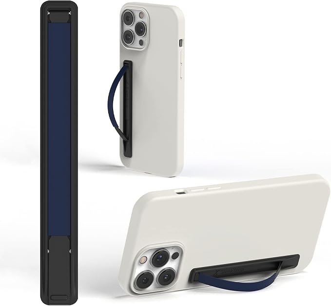 SleekStrip SleekGrip-Essential Ultra Thin Phone Grip Stand,Slim Metal Finger Loop Ring Hand Holder Strap Cell Phone Grips for iPhone 16 Pro Max,17 Air,Android,Case Back - Black x Navy Blue