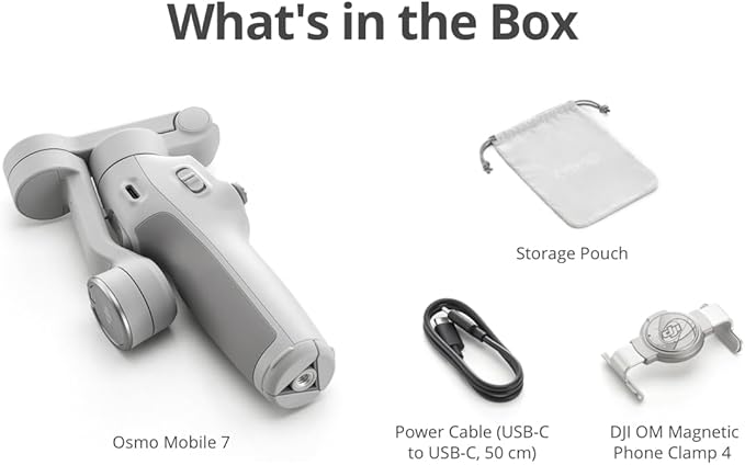 DJI Osmo Mobile 7 Gimbal Stabilizer for iPhone, Android, Built-in Tripod, 3-Axis Phone Gimbal, ActiveTrack 7.0, ShotGuides, One-Tap Edit, 10hrs Use, Phone Charging + Wireless Portable Charger + Plug