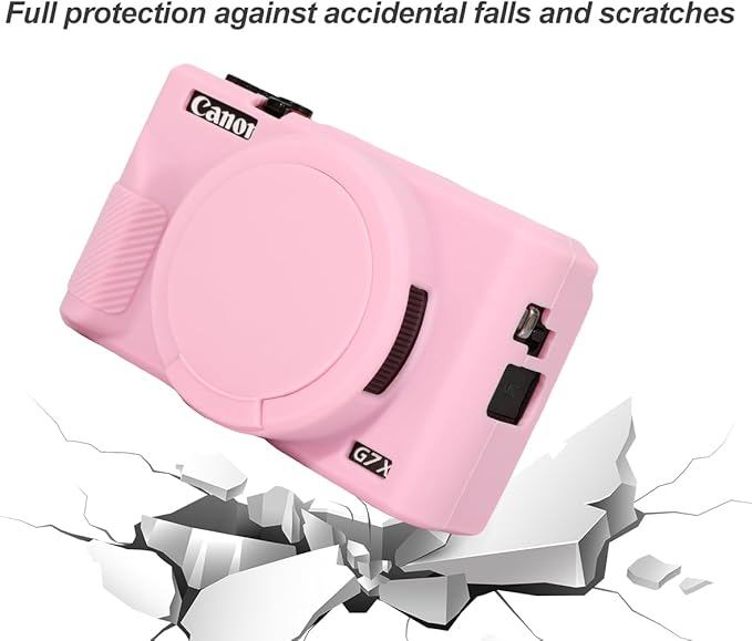 Pocoukate Case for Canon G7X Mark III Camera, Soft Silicone Protective Cover Skin with Removable Lens Cover for Powershot G7X Mark iii, Silicone Case with G7X3 Screen Protector Accessories - Pink
