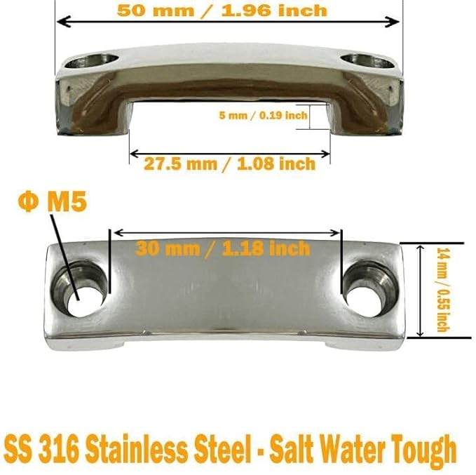 6Pack 316 Stainless Steel 1 Inch Strap tie Downs,Bimini Top Strap, Pad Eye,Footman's Loop for RV Camper,Boat,Kayaks,Jeep,Truck Tie Downs,for Battery and Portable Fuel Tanks. - No Rust