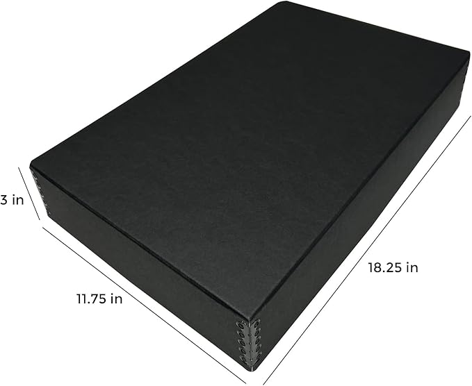 Lineco Museum Archival Storage Box, 11.75x18.25x3 in. Drop Front Design. Acid-Free with Metal Edge. Organize Photos, Pictures, Prints, Documents, Crafts, DIY. Black, 1 Pack
