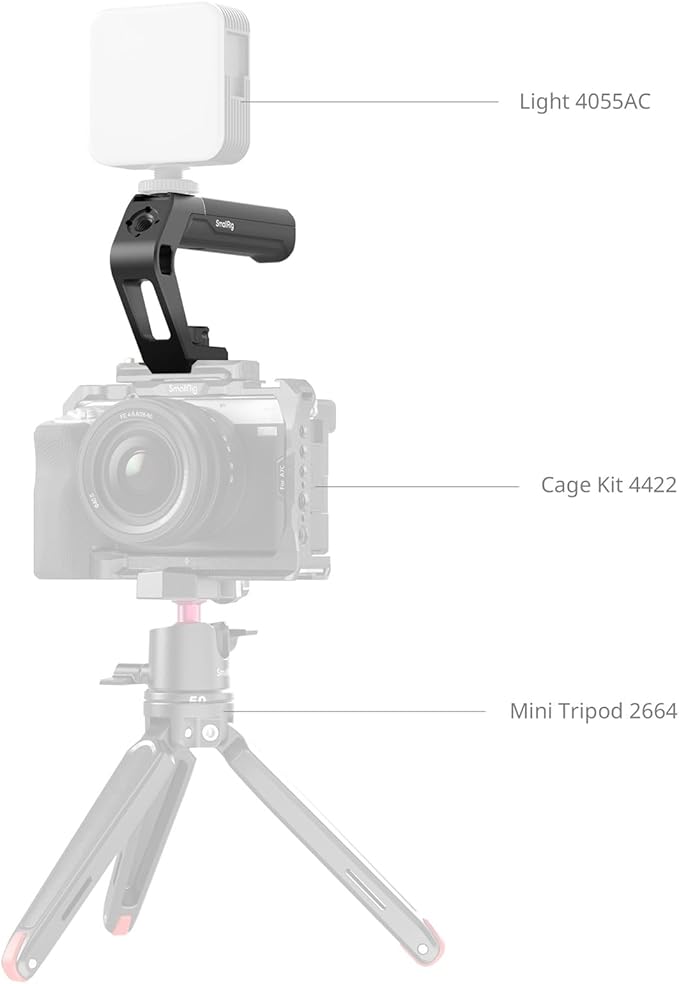 SMALLRIG Lightweight NATO Clamp Top Handle, Tiny Camera Top Grip Only 119g, Handgrip with Locating Hole for ARRI and Two Cold Shoe Mounts, for Camera Cage with Built-in NATO Rail - 5977