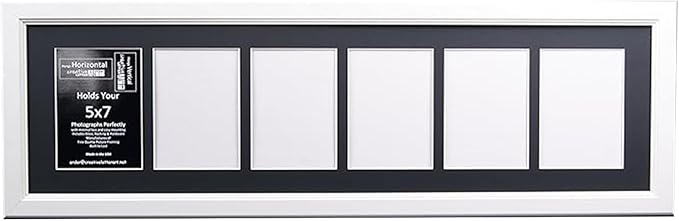 Creative Letter Art 6 Opening Glass Face White Picture Frame to hold 5 by 7 inch Photographs including 10x36-inch White Mat Collage