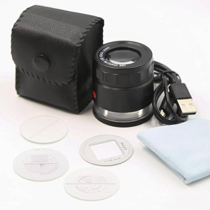 LED Scale Loupe 10X Rechargeable Jewelers Loupe with UV & LED Lights and 4 Reticle Sacles, Eye Loupe Magnifier Jewelry Magnifying Glass with Adjustable Focus for Jewelry Gemstones Identification