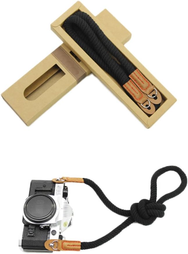 MINI GAGA Vintage Handmade Leather Rope Camera Neck Strap for Micro Single and DSLR Camera Short Black