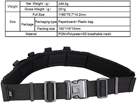 JJC GB-1 Adjustable Photography Utility Belt, Wrist Waistband, Accessory, Speed Belt for Carrying Gear Bag Case, Lens Pouch, Flash Accessories, D-Rings, Breathable 3D Mesh