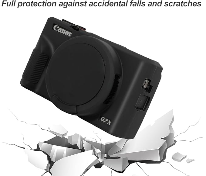 Pocoukate Case for Canon G7X Mark III Camera, Soft Silicone Protective Cover Skin with Removable Lens Cover for Powershot G7X Mark iii, Silicone Case with G7X3 Screen Protector Accessories - Black