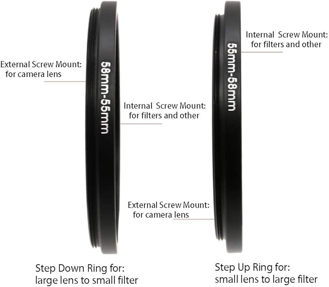 72-49/52/55/57/58/62/67/72/74/77/82/86/95/105mm Step Up & Step Down Rings Adapter for Camera Lens and Filters 72-55 Filter Adapter Ring 72mm Lens to 55mm Filters