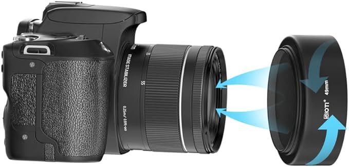 SIOTI 49mm Lens Hood, Oxidation Matte Anti Reflective Treatment, Aluminum Alloy, with 1 * 58mm Lens Cap, Compatible with Sony/Canon/Nikon/Fuji etc >50mm Camera Lens