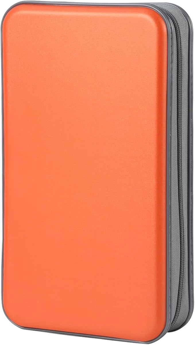 alavisxf xx CD Case, 96 Capacity Hard Plastic CD Holder Protective DVD Disc Storage Case Holder Portable Zipper CD DVD Organizer Storage Wallet for Car Home Travel (96 Capacity, Orange)