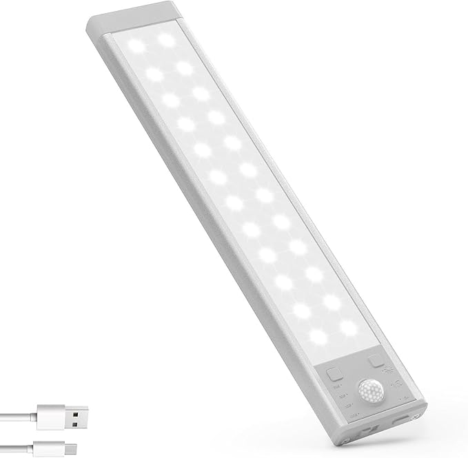 Under Cabinet Lights with Charging Station, 24LED Dimmable Rechargeable Motion Sensor Light Indoor with 15 Color Temperatures, Magnetic RGB Stick-Anywhere Closet Light for Stair Kitchen (1 Pack)