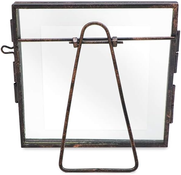 Isaac Jacobs 4x4, Antique Bronze, Vintage Style Brass and Glass, Metal Floating Picture Frame with Locket Closure, for Photos, Art, & More, Tabletop Display (4x4 Antique Bronze)