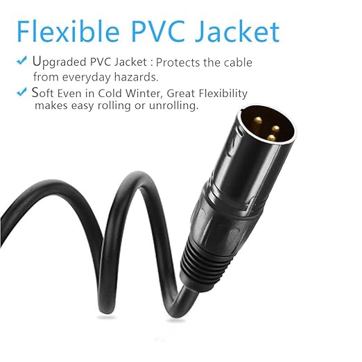 25 ft Flexible DMX Cable, Gold-Plated 3 Pin Signal XLR Male to Female DMX Cable Wire, Best for DJ Stage Lighting Moving Head Lights Par Light (4 Pack)