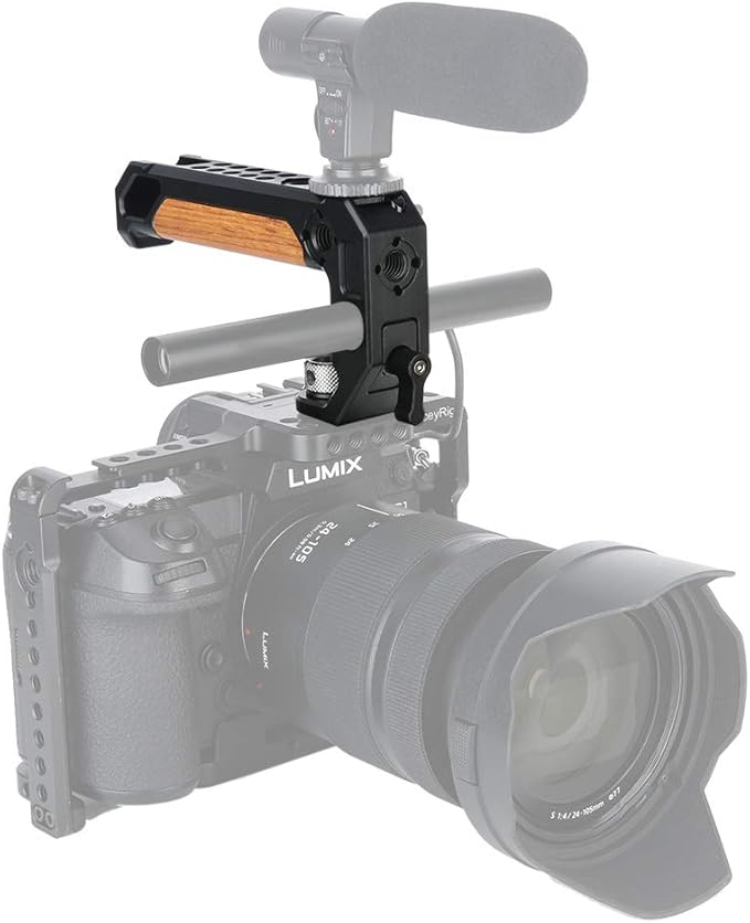 NICEYRIG Top Handle for ARRI 3/8 '' Thread with 15mm Rod Clamp, DSLR Camera Wooden Grip for Cage Rig - 348