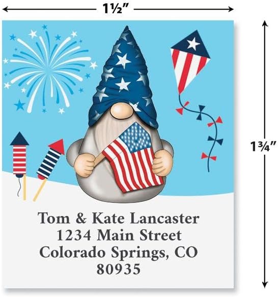 Colorful Images American Gnome Return Address Mailing Labels, Personalized in The USA with Names & Addresses, Set of 144 Self Adhesive, Easy Peel Flat Label Sheets, 1½” x 1¾”, 1 Design