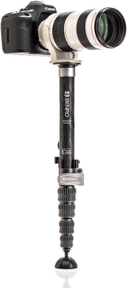 Benro Carbon Fiber Monopod – 6-Section Lightweight Travel Monopod with Twist Locks, Folding Base, 360° Swivel, and High Load Capacity for DSLR, Mirrorless & Video Cameras (MSD36C)