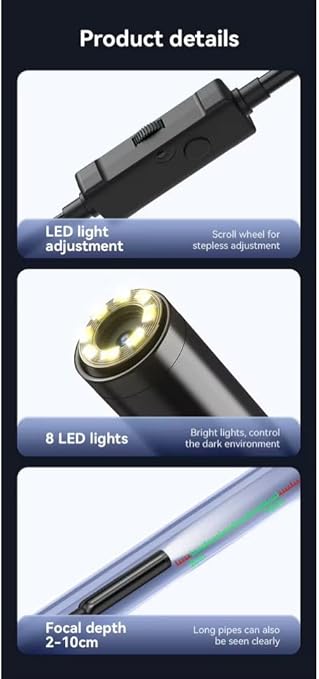 1920P HD Endoscope Camera with 8 Light, 9.8ft Ultra-Maneuverable Borescope for Smartphones, Handy Tangle-Free Snake Lightweight Inspection, Semi-Rigid Cable for Android and iOS, iPhone, iPad, Tablets