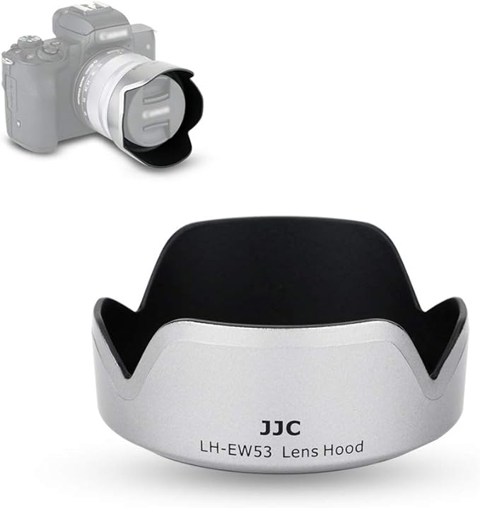 JJC Camera Lens Hood Shade for Canon EF-M 15-45mm f/3.5-6.3 is STM & RF-S 18-45mm f/4.5-6.3 is STM Lens on Canon EOS R100 R50 M50 M50 Mark II M5 M6 Mark II M200 M100 Replaces Canon EW-53 Hood-Sliver
