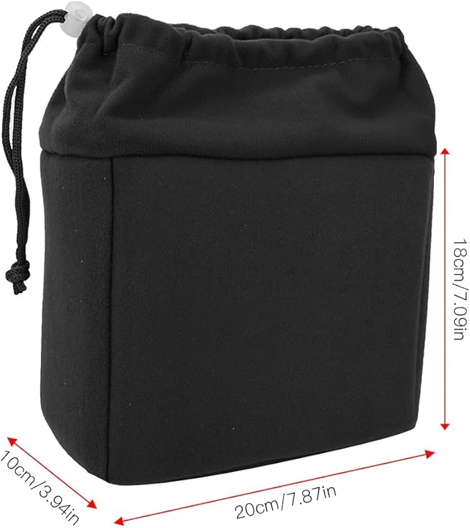 Camera Insert Bag, Camera Padded Bag Shockproof Camera InsertBag Foldable ProtectiveBag Inner CameraOrganizer with Drawstring for DslrCamera Lens (Black)