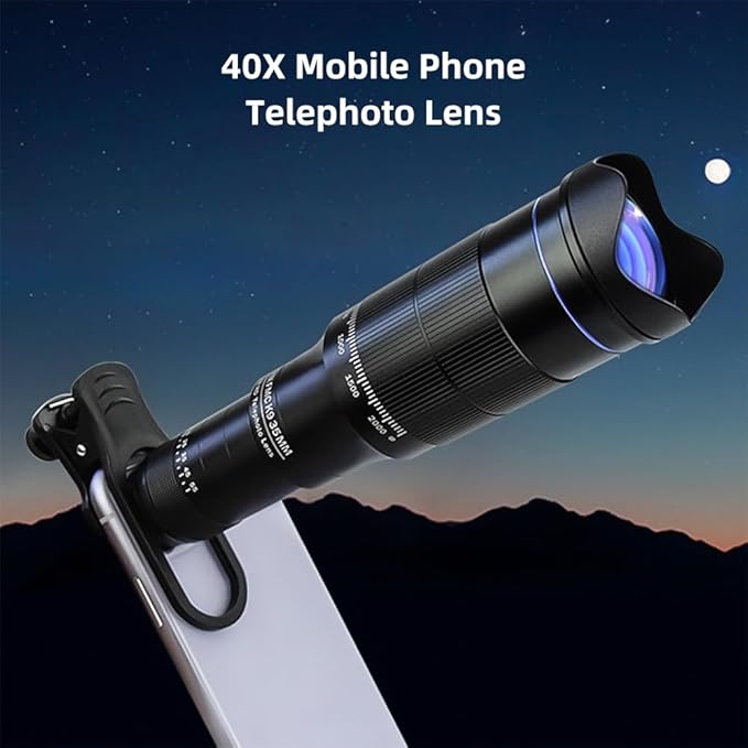 Andoer 40X Mobile Phone Telephoto Lens Kit with Lens Clip Phone Holder Extendable Mini Tripod Remote Shutter for Hiking Camping Wildlife Observation Moon Watching Compatible with Phone 15/14/13/12/11