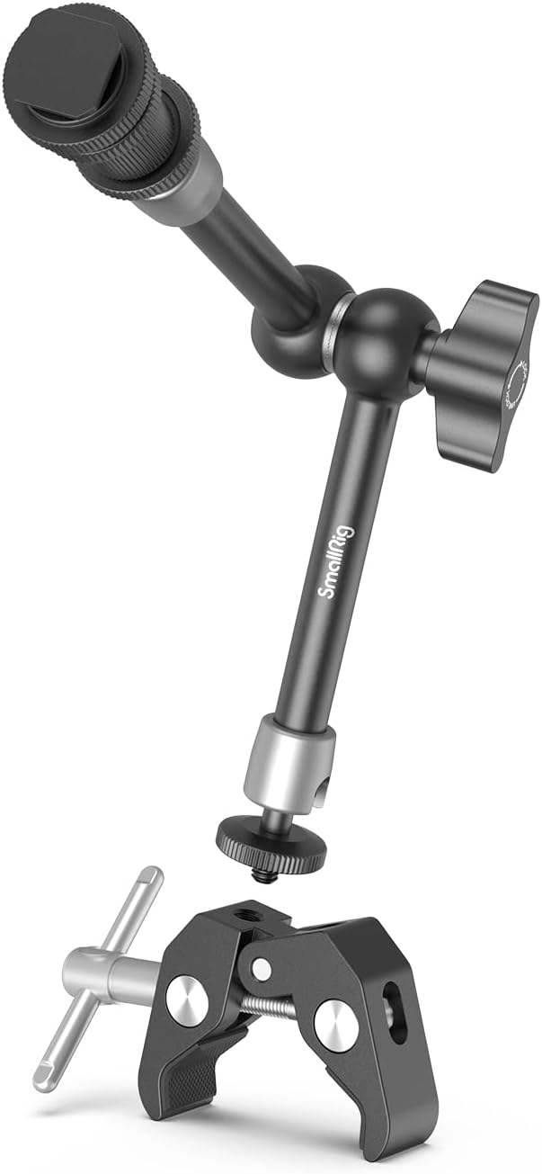 SMALLRIG 11'' Articulating Magic Arm and Clamp w/ 1/4" and 3/8" Thread, Adjustable Friction Power Camera Mount with Cold Shoe Mount for Monitor, LED Lights, Mic, for DJI/Insta360 Action Cameras - 3726