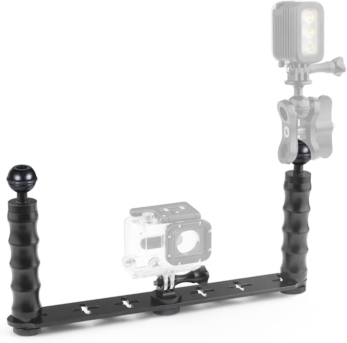 FEICHAO Diving Tray Bracket Handle Grip Ball Head Stand Stabilizer Extension Rig Compatible with Hero 13, Osmo Action Sports Camera (Dual-Handle)
