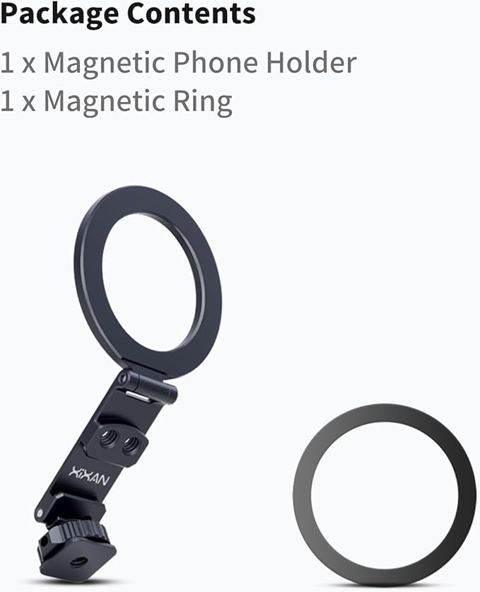 Magnetic Phone Tripod Mount Adapter with 1/4" Thread, Cold Shoe Phone Holder for Camera. Compatible with MagSafe for iPhone, 360° Rotatable, Foldable, Portable Design for Photography Video Vlog