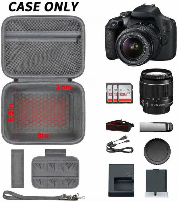 Comecase Hard Camera Case for Canon EOS Rebel T7 R50 R100 R10 R5 R6 R8 Mark II, DSLR Mirrorless Camera Bag with 6 Slots &Adjustable Divider for Lens and Accessories, Travel Storage, Grey