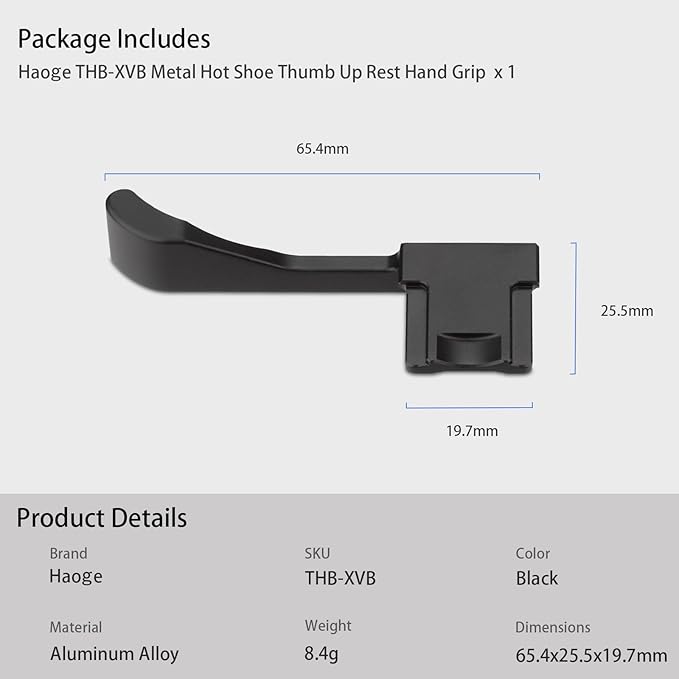 Haoge THB-XVB Metal Thumb Up Rest Hand Grip for Fujifilm X100VI Fujinon X100V Camera Accessories Black Hot Shoe Thumb Up