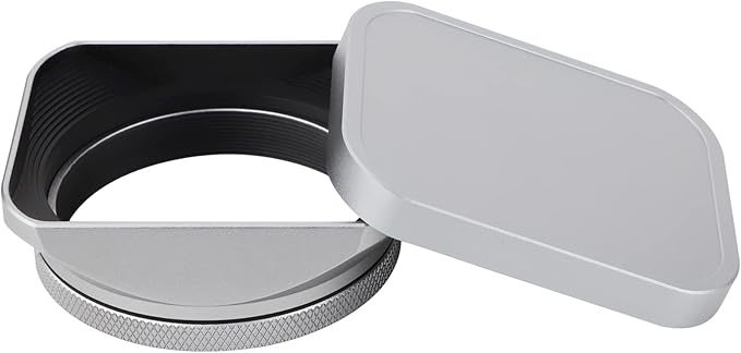 Haoge LH-X200S Square Metal Lens Hood with 49mm Adapter Ring Metal Cap for Fujifilm X100VI x-100vi x100v x100f x100t x100s Fuji Photo Camera Accessories Silver