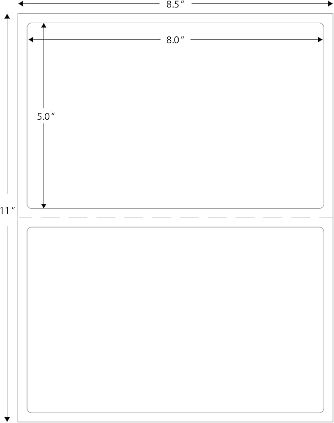 Blank Labels Half Sheet Round Corner Shipping Labels, Permanent White Matte Label Inkjet and Laser Printer Guaranteed, Easy to Peel Made in USA 8” x 5” 2 Labels Per Sheet (50 Sheets)