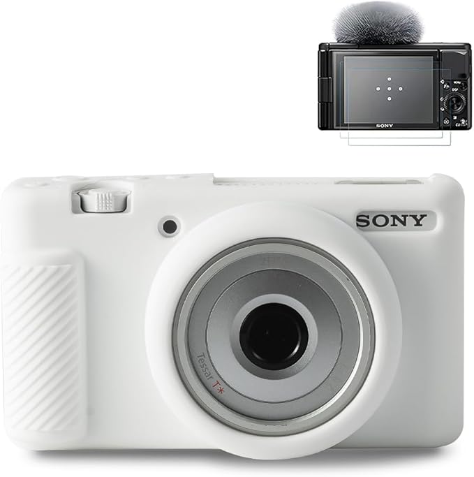Pocoukate Case for Sony ZV-1F, ZV-1 II/ZV-1M2 Vlog Camera, ZV1F Camera Silicone Cover Skin, Anti-Scratch Slim Fit Soft Sleeve with ZV1 F Screen Protector- White